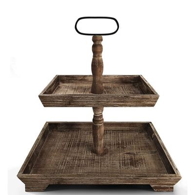 Anpassung Bauernhaus Holz 2 Stufe Tray Stand für das Servieren von Lebensmitteln Obst Cupcakes Quadrat Stufe im Restaurant Home Cake