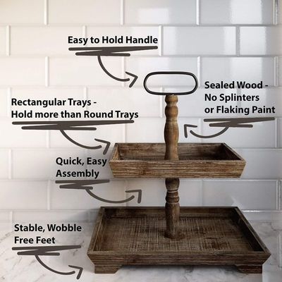 Anpassung Bauernhaus Holz 2 Stufe Tray Stand für das Servieren von Lebensmitteln Obst Cupcakes Quadrat Stufe im Restaurant Home Cake