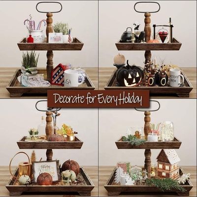 Anpassung Bauernhaus Holz 2 Stufe Tray Stand für das Servieren von Lebensmitteln Obst Cupcakes Quadrat Stufe im Restaurant Home Cake