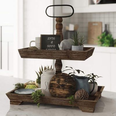 Anpassung Bauernhaus Holz 2 Stufe Tray Stand für das Servieren von Lebensmitteln Obst Cupcakes Quadrat Stufe im Restaurant Home Cake