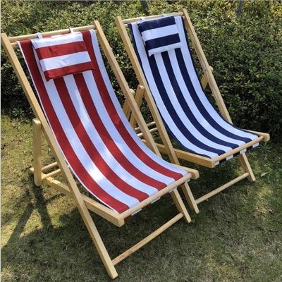 Allgemeine Außenmöbel Modernes Design Höhenverstellbar Klappbarer Holzstrandstuhl mit Kissen in mehrfarbiger Farbe
