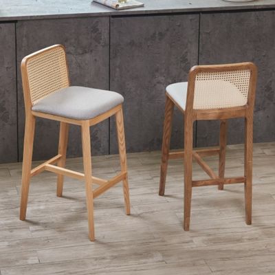 PU/Fabric Sponge Seat Nordic Polstered Bar Stool Holz Stuhl Rattan Stuhl für moderne Bar