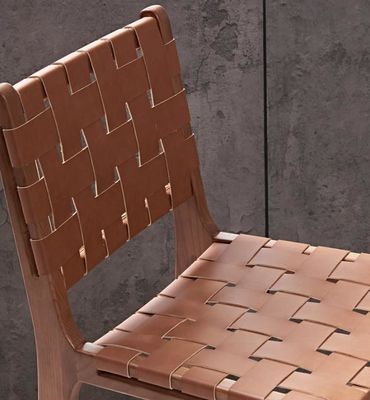 Ash Wood Frame Nordic Bistro Barstühle mit Sattelleder Gewebten Sitzplätzen