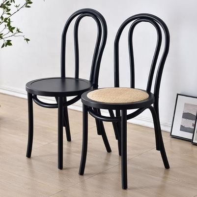 Massivholz Retro gebogene Rückenlehne Rattan Sitz Esszimmer in schwarz/weiß/Walnuss/helle Walnussfarbe für Heimmöbel