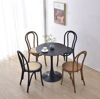 Massivholz Retro gebogene Rückenlehne Rattan Sitz Esszimmer in schwarz/weiß/Walnuss/helle Walnussfarbe für Heimmöbel