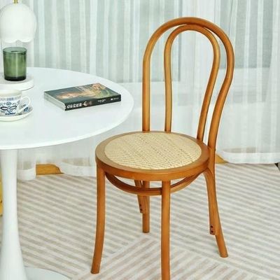 Massivholz Retro gebogene Rückenlehne Rattan Sitz Esszimmer in schwarz/weiß/Walnuss/helle Walnussfarbe für Heimmöbel
