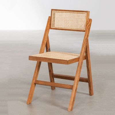 Restaurant Hotel Nordic Moderne natürliche Rattan klappbare Massivholz-Esstuhl für Esszimmermöbel