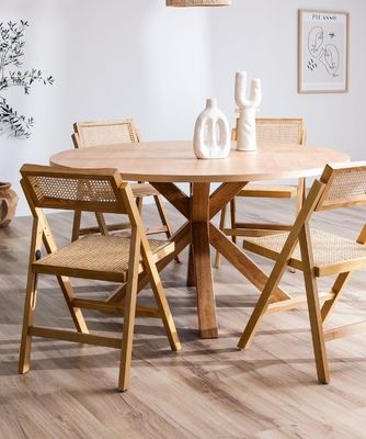 Restaurant Hotel Nordic Moderne natürliche Rattan klappbare Massivholz-Esstuhl für Esszimmermöbel