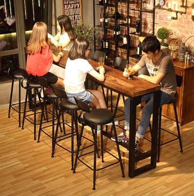 Home Bar Rustikale Metallrahmen Esstische Hohe Rechteckige Holz Küche Bar Tisch Hocker