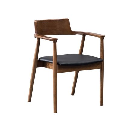 Esszimmer und Wohnzimmer Zeitgenössische Walnussfarbe Holzarmlehne Esszimmerstuhl mit Stoffledersitz