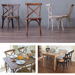 Hotelstuhl Vintage X Cross Back Stapelbare Holz Hochzeitsveranstaltung Restaurant Esszimmerstühle mit Rattan-Abdeckung