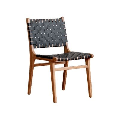Hotel Nordic Design Massivasche Holz Pferdesattel Leder Gewebter Sitz Stapelbar Esstuhl für modernes Café und Restaurant