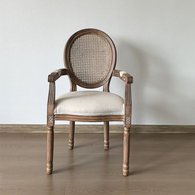 Moderne Design-Stil Nitrolacquer Finish Französisch Vintage-Stil Maßgeschneiderte Holz Speisegewebe Louis Armlehnen Stuhl für Veranstaltung