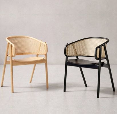 Design Holz Rattan Esszessel Rohr Rattan Armstuhl mit 100KG Gewichtsgrenze und Postverpackung