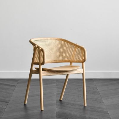 Design Holz Rattan Esszessel Rohr Rattan Armstuhl mit 100KG Gewichtsgrenze und Postverpackung