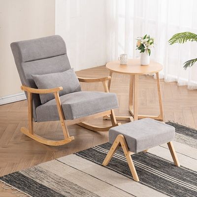 Massivholzrahmen Komfortable Stoffsitz Faul Einzelsofa Schaukelstuhl für Wohnzimmer