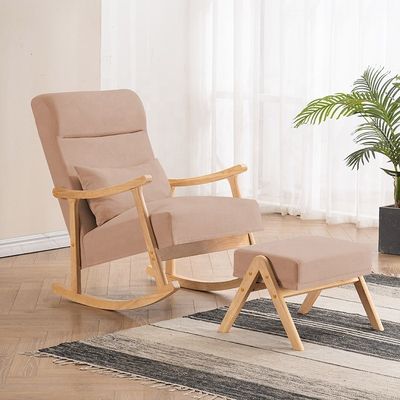 Massivholzrahmen Komfortable Stoffsitz Faul Einzelsofa Schaukelstuhl für Wohnzimmer