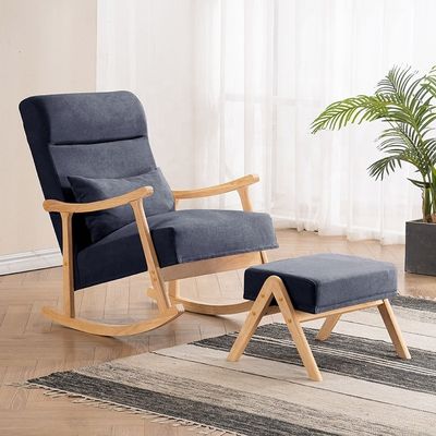 Massivholzrahmen Komfortable Stoffsitz Faul Einzelsofa Schaukelstuhl für Wohnzimmer