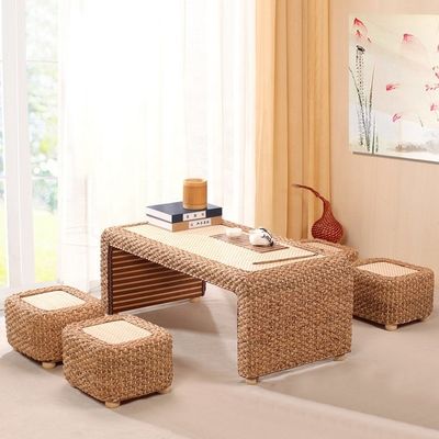 Home Möbel Modernes Design Stil Ende Naturholzrahmen Stroh Gewebter Künstlerischer japanischer Stil Kaffeetisch für Wohnzimmer