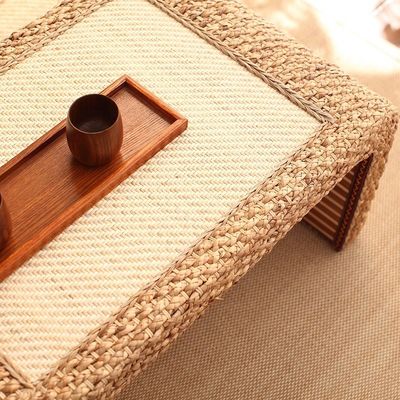 Home Möbel Modernes Design Stil Ende Naturholzrahmen Stroh Gewebter Künstlerischer japanischer Stil Kaffeetisch für Wohnzimmer