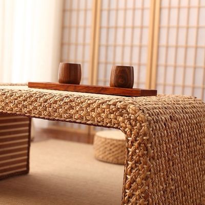 Home Möbel Modernes Design Stil Ende Naturholzrahmen Stroh Gewebter Künstlerischer japanischer Stil Kaffeetisch für Wohnzimmer
