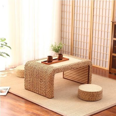 Home Möbel Modernes Design Stil Ende Naturholzrahmen Stroh Gewebter Künstlerischer japanischer Stil Kaffeetisch für Wohnzimmer