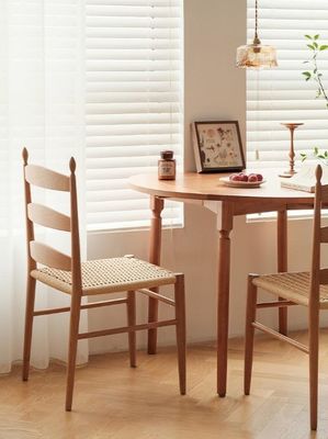 Burlywood W44*D48.5*H90CM Einzigartiges Vintage Design Massivholz Esszessel mit handgewebtem Papier-Schleifsitz