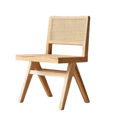 Modernes Design, höhenverstellbarer Rattan-Stuhl ohne Arme, mit Sitz und Rücken aus Massivholz