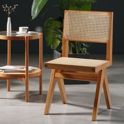 Modernes Design, höhenverstellbarer Rattan-Stuhl ohne Arme, mit Sitz und Rücken aus Massivholz