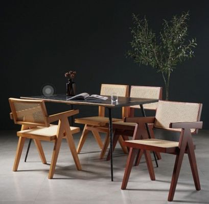 Modernes Design, höhenverstellbarer Rattan-Stuhl ohne Arme, mit Sitz und Rücken aus Massivholz