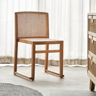 Platzersparnis Stapeln Holz Rattan Esszessel Moderner nordischer Stil für komfortables Essen
