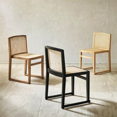 Platzersparnis Stapeln Holz Rattan Esszessel Moderner nordischer Stil für komfortables Essen