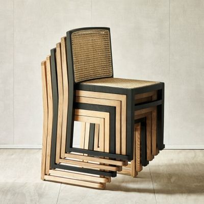 Platzersparnis Stapeln Holz Rattan Esszessel Moderner nordischer Stil für komfortables Essen