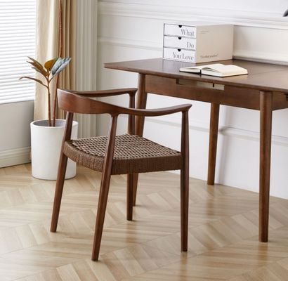 Woven Cord Seat Nordischer Sessel für Wohnzimmer Tagungsraum W59*D47*H73CM Lackierte Oberfläche Modernes Holz