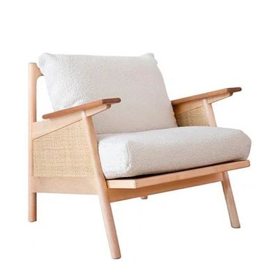 Zuhause Möbel Allgemein Nordic Lounge Holzsofa Stuhl mit Down-Feder-Kissen Naturgewebter Rattan Massivholz Stuhl
