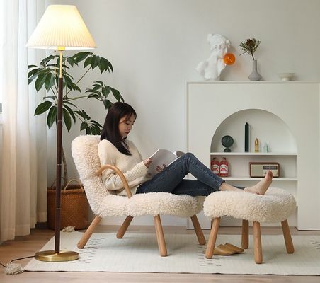 Armlehne Nordic Lounge Holzsofa Freizeitstuhl Massivholz künstliche Lammwolle Sofa Stuhl mit Armlehne kundenspezifische Designs