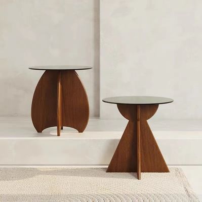 Massivholz rundes Seitenglas Tischbrett Kaffeetafel für Wohnzimmer Design Allgemeine Wohnmöbel Lackierte Oberfläche