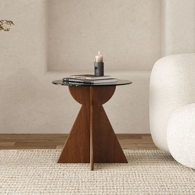 Massivholz rundes Seitenglas Tischbrett Kaffeetafel für Wohnzimmer Design Allgemeine Wohnmöbel Lackierte Oberfläche