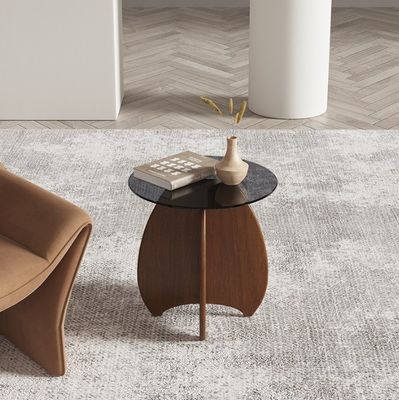 Massivholz rundes Seitenglas Tischbrett Kaffeetafel für Wohnzimmer Design Allgemeine Wohnmöbel Lackierte Oberfläche