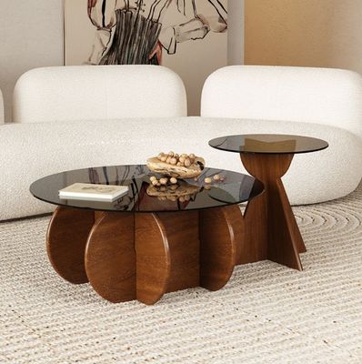 Massivholz rundes Seitenglas Tischbrett Kaffeetafel für Wohnzimmer Design Allgemeine Wohnmöbel Lackierte Oberfläche