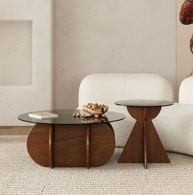 Massivholz rundes Seitenglas Tischbrett Kaffeetafel für Wohnzimmer Design Allgemeine Wohnmöbel Lackierte Oberfläche