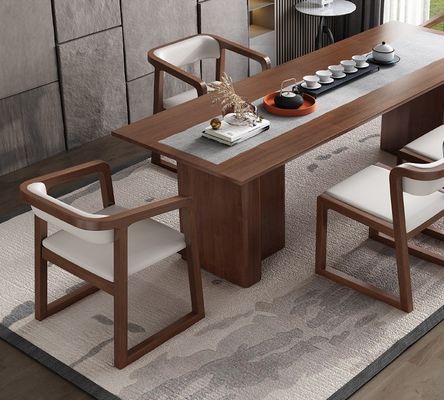 Möbel für das Esszimmer Modernes Design Massivholz Baumwolle und Leinen/PU-Lederstuhl mit Armlehne und Kissen für das Restaurant