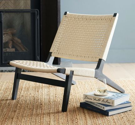 Moderne Holzgewebte Schnur Massivholz Wohnzimmerstuhl Freizeitstuhl Für Raffinesse im nordischen Design