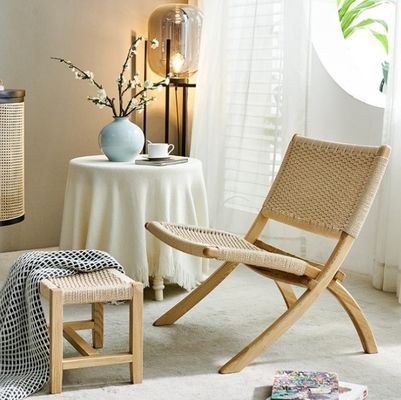 Hotel Wohnzimmermöbel Nordischer Stil Massivholz Freizeitstuhl mit Gewebter Schnur und Klappdesign