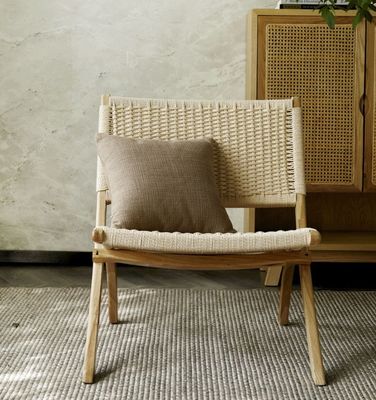 Hotel Wohnzimmermöbel Nordischer Stil Massivholz Freizeitstuhl mit Gewebter Schnur und Klappdesign