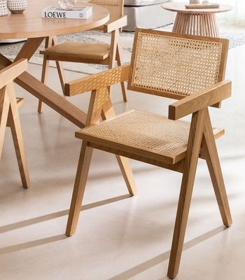 Anpassen Natürliche robuste Rattan-Bedeckungsmaterial Moderne Massivholz Esszessel für Restaurant Hotel