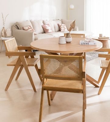 Anpassen Natürliche robuste Rattan-Bedeckungsmaterial Moderne Massivholz Esszessel für Restaurant Hotel