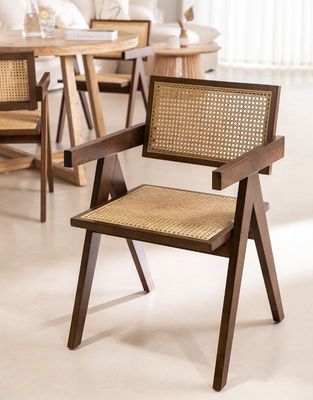 Anpassen Natürliche robuste Rattan-Bedeckungsmaterial Moderne Massivholz Esszessel für Restaurant Hotel