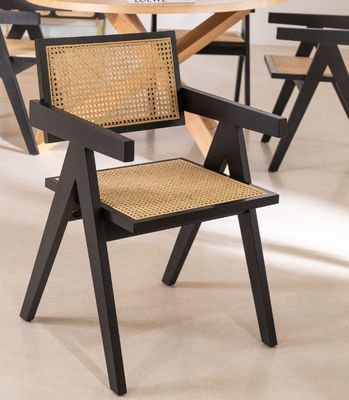 Anpassen Natürliche robuste Rattan-Bedeckungsmaterial Moderne Massivholz Esszessel für Restaurant Hotel