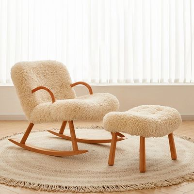 Nordic Special Modern Design Massivholz Asche Rahmen Material Lammwolle Polster Freizeit Wohnzimmer Stuhl für Schlafzimmer